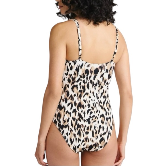 Sofia by Sofia Vergara Women’s L 12-14) Leopard Print Plunge One Piece Swimsuit - Picture 2 of 12